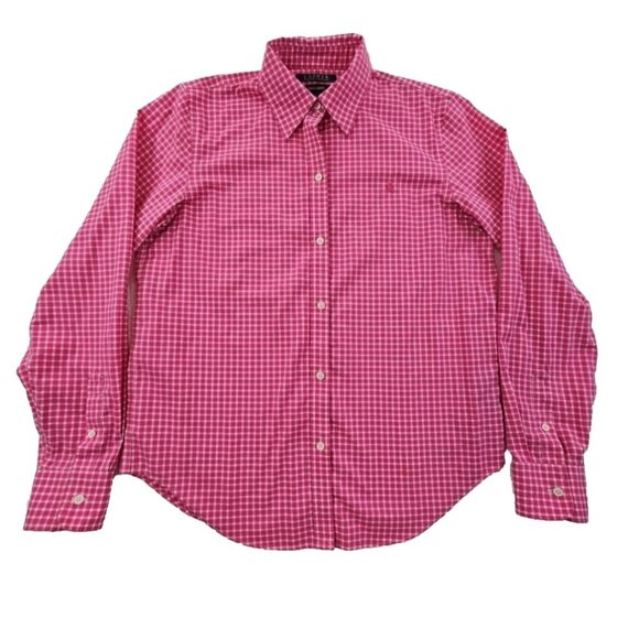 Lauren Ralph Lauren Green Label Shirt Women's Small Pink Check Long Sleeve EUC - Picture 1 of 16